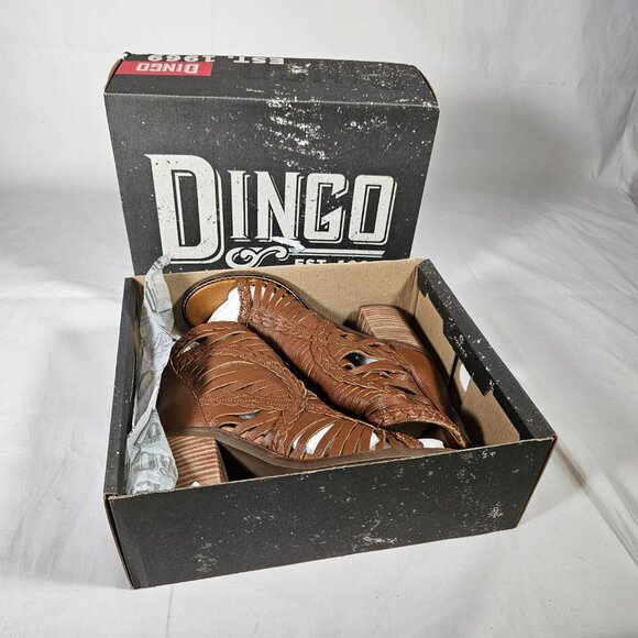 Dingo Jeezy Tan Brown Braided Leather Sandals Chunky Heel Fringe Detail Boho 10 - Picture 11 of 13